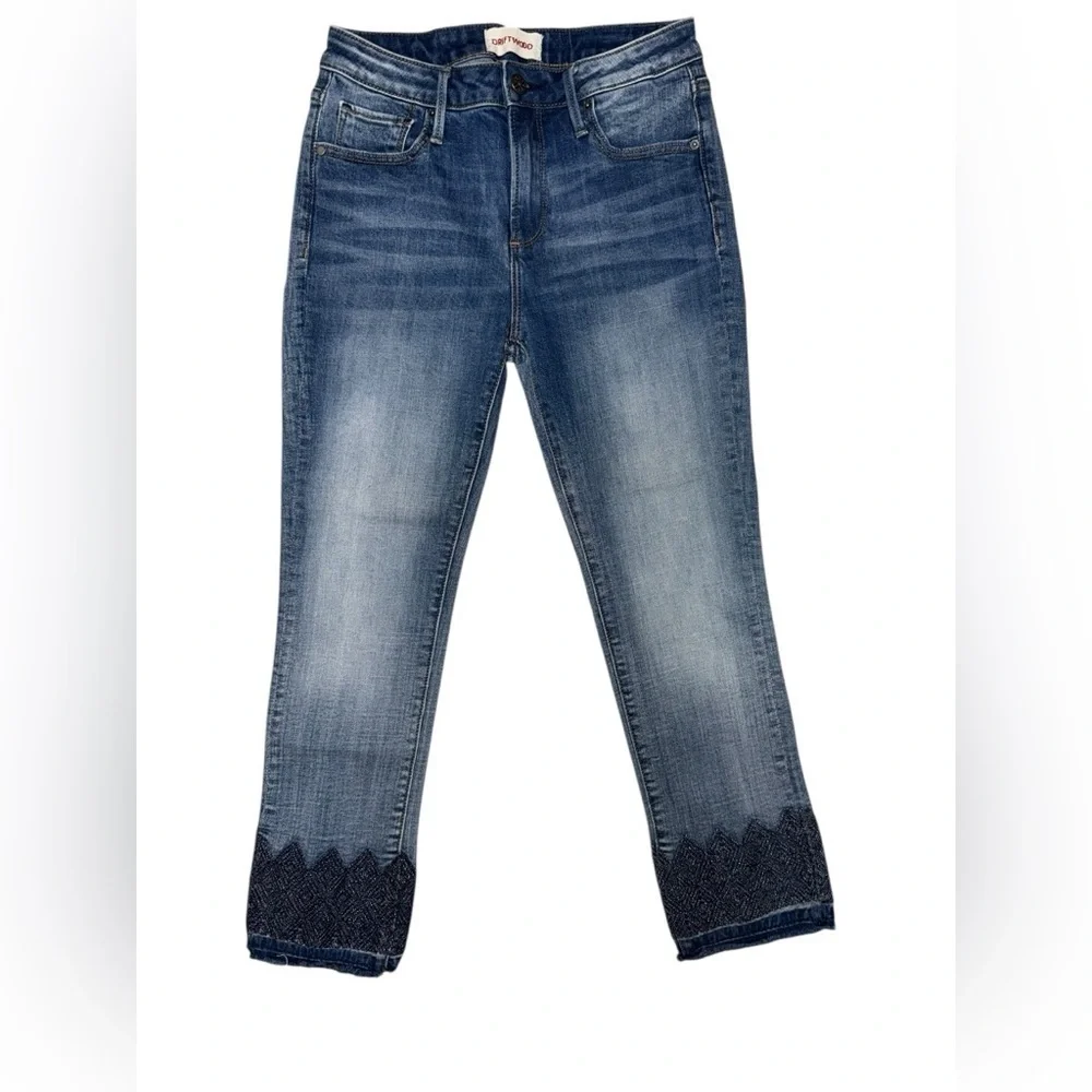 Driftwood Candace Jeans – Argyle Embroidered Hem - Size 26